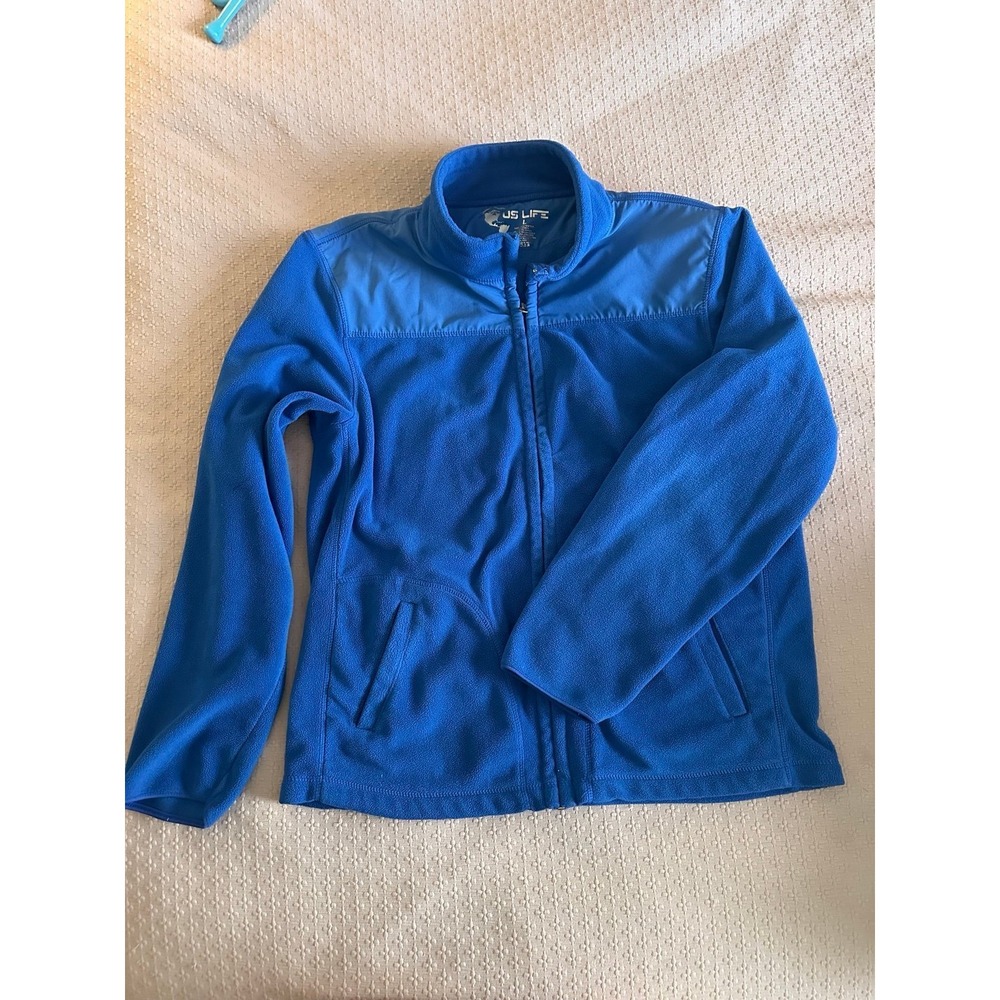 US Life Blue Fleece Jacket Full Zip Pockets Mens Size L